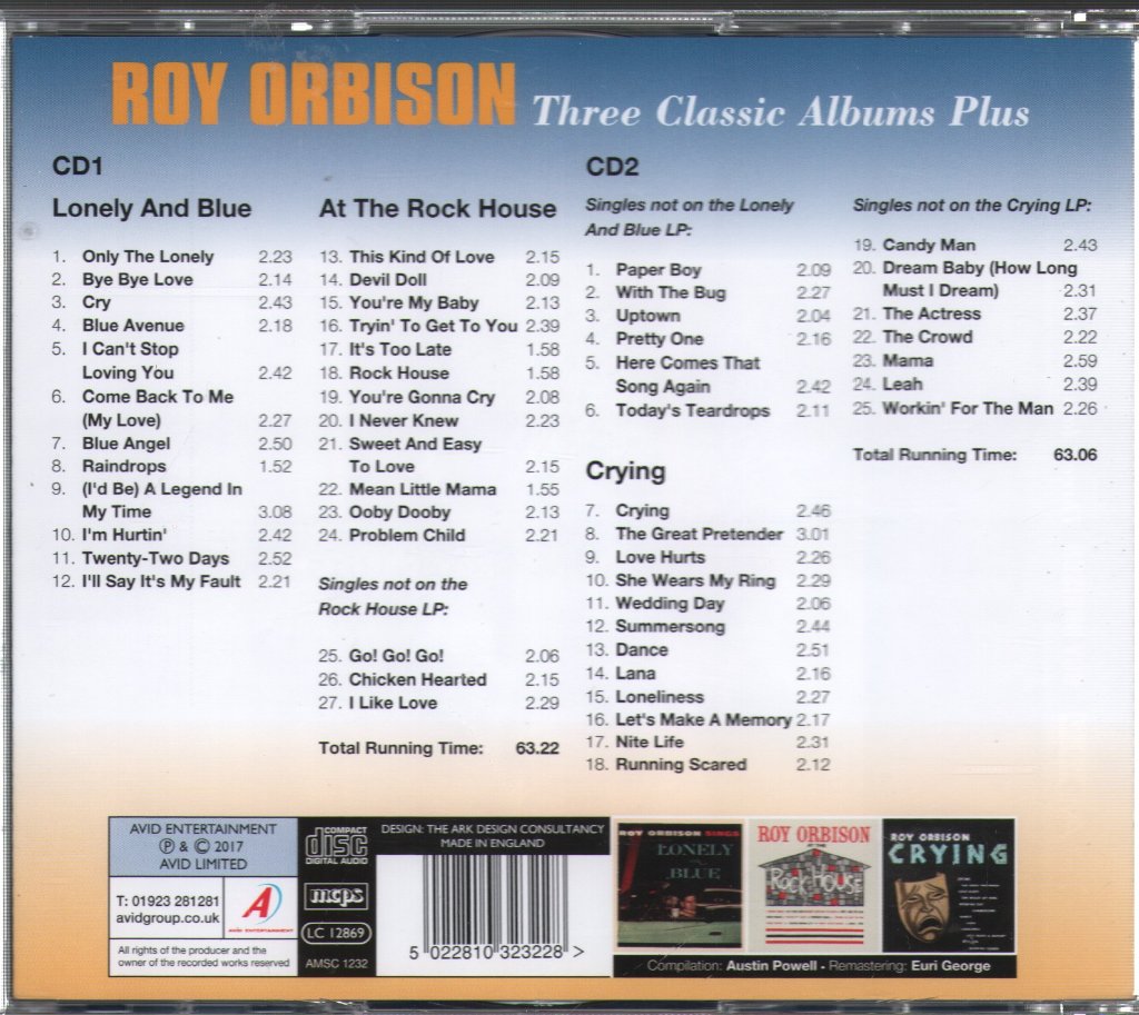 Roy Orbison - Three Classic Albums Plus - Double Cd