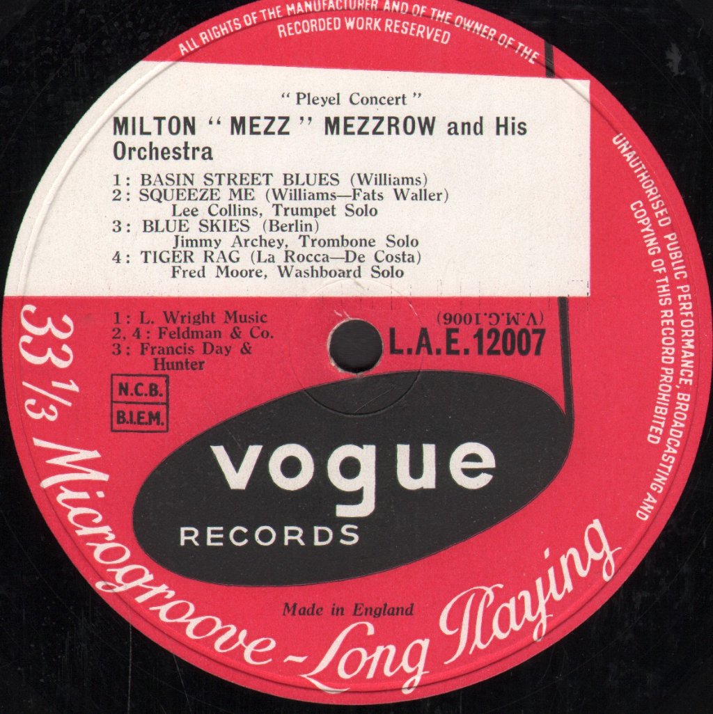 Mezz Mezzrow - Pleyel Concert - Lp