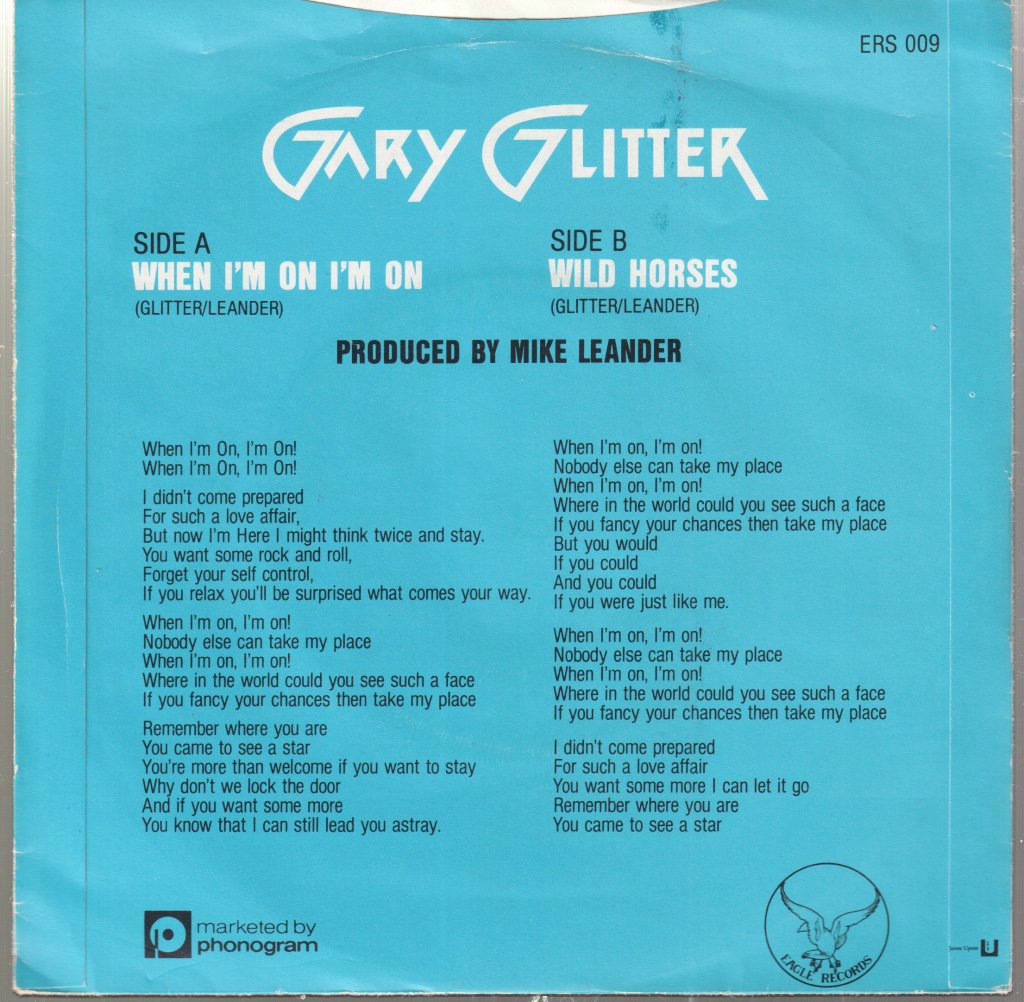 Gary Glitter - When I'm On, I'm On - 7 Inch