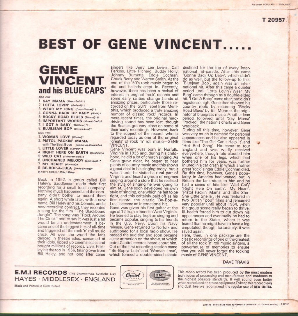 Gene Vincent And His Blue Caps - Best Of Gene Vincent - Lp