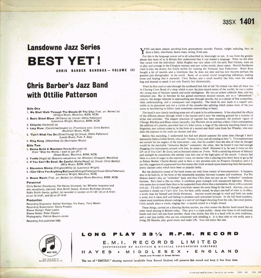 Chris Barber's Jazz Band - Best Yet! - Lp