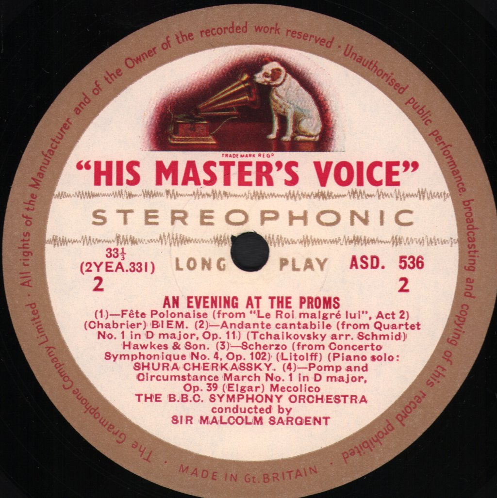 Sir Malcolm Sargent / BBC Symphony Orchestra / Joan Hammond / Shura Cherkassky - An Evening At The Proms - Lp