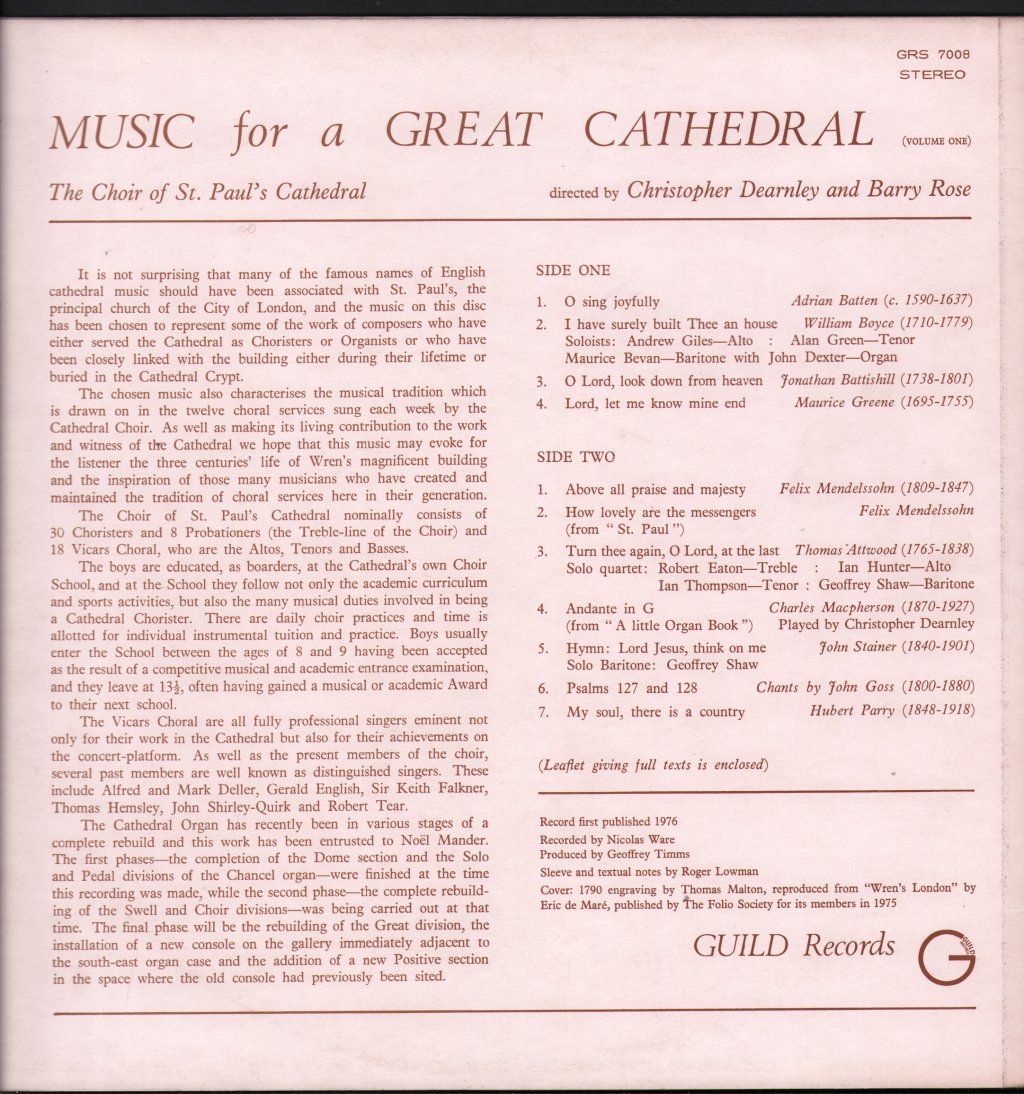 Choir Of St. Paul's Cathedral - Music For A Great Cathedral - Lp