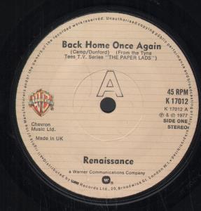 Renaissance (Rock/Prog Group) - Back Home Once Again - 7 Inch
