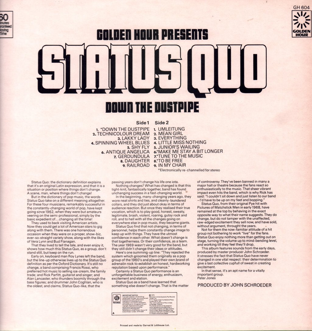 Status Quo - Down The Dustpipe - Lp