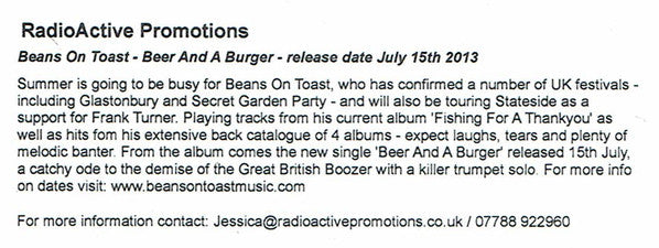 Beans On Toast - Beer And A Burger - Cdr