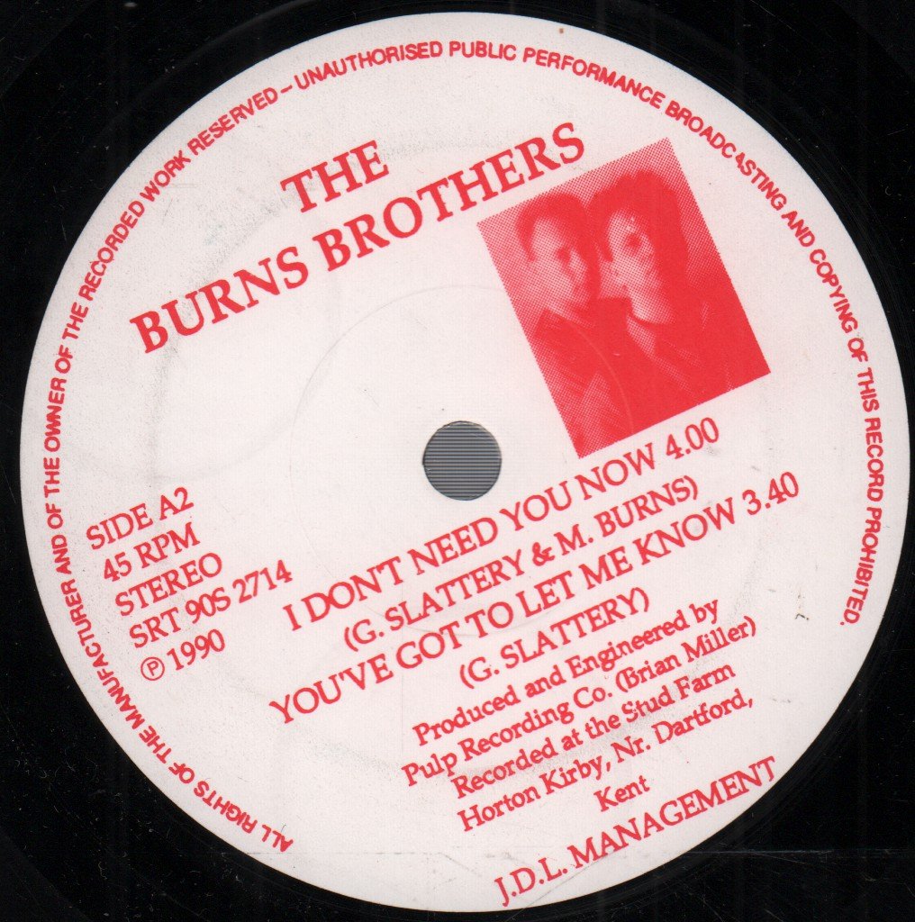 Burns Brothers - My Jealousy - 7 Inch
