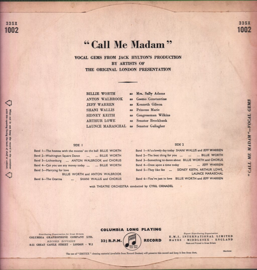 Call Me Madam Original London Cast - Vocal Gems From Jack Hylton's Production - Lp