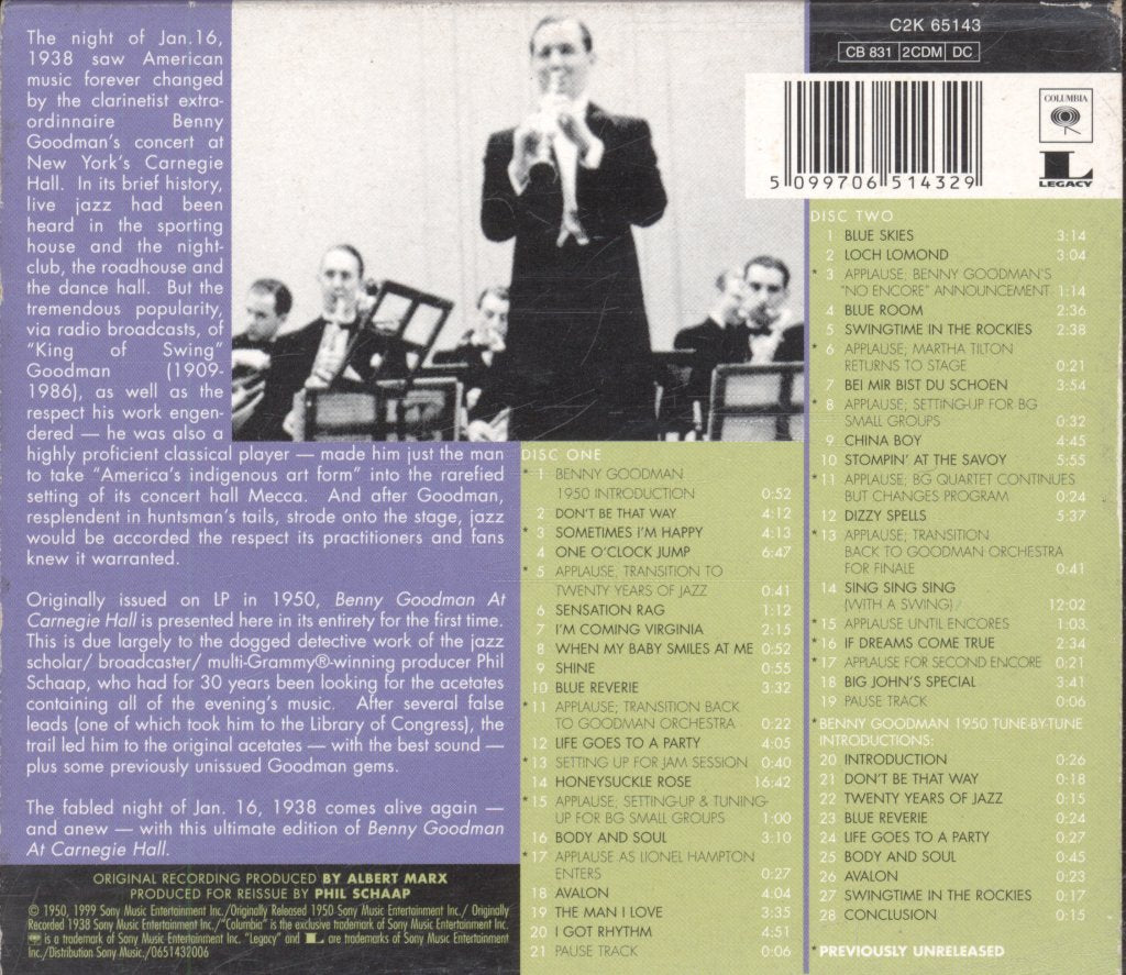 Benny Goodman - Famous 1938 Carnegie Hall Jazz Concert - Double Cd