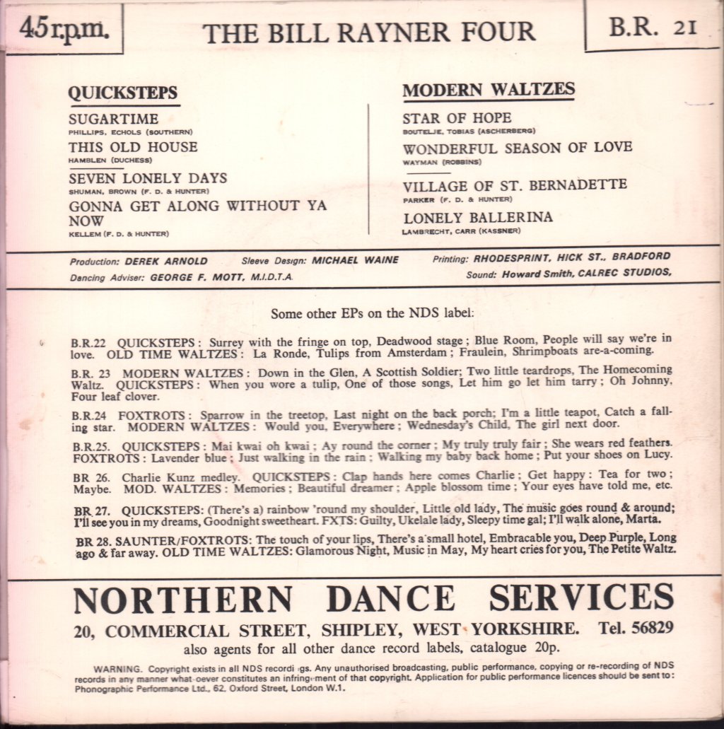 Bill Rayner Four - SugarTime - 7 Inch