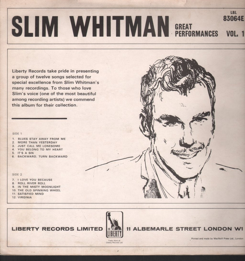 Slim Whitman - Great Performances Vol. 1 - Lp
