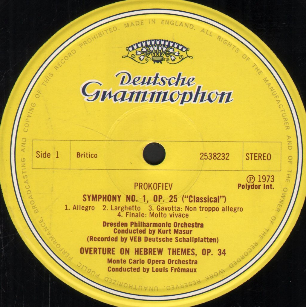 Kurt Masur / Louis Frémaux / Otmar Suitner - Prokofiev - Symphonie Classique / Ouverture Über / Tschaikowsky - Hebräiche Themen - Lp