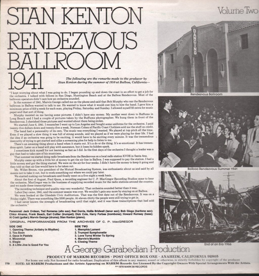 Stan Kenton - Rendezvous Ballroom 1941, Volume Two - Lp