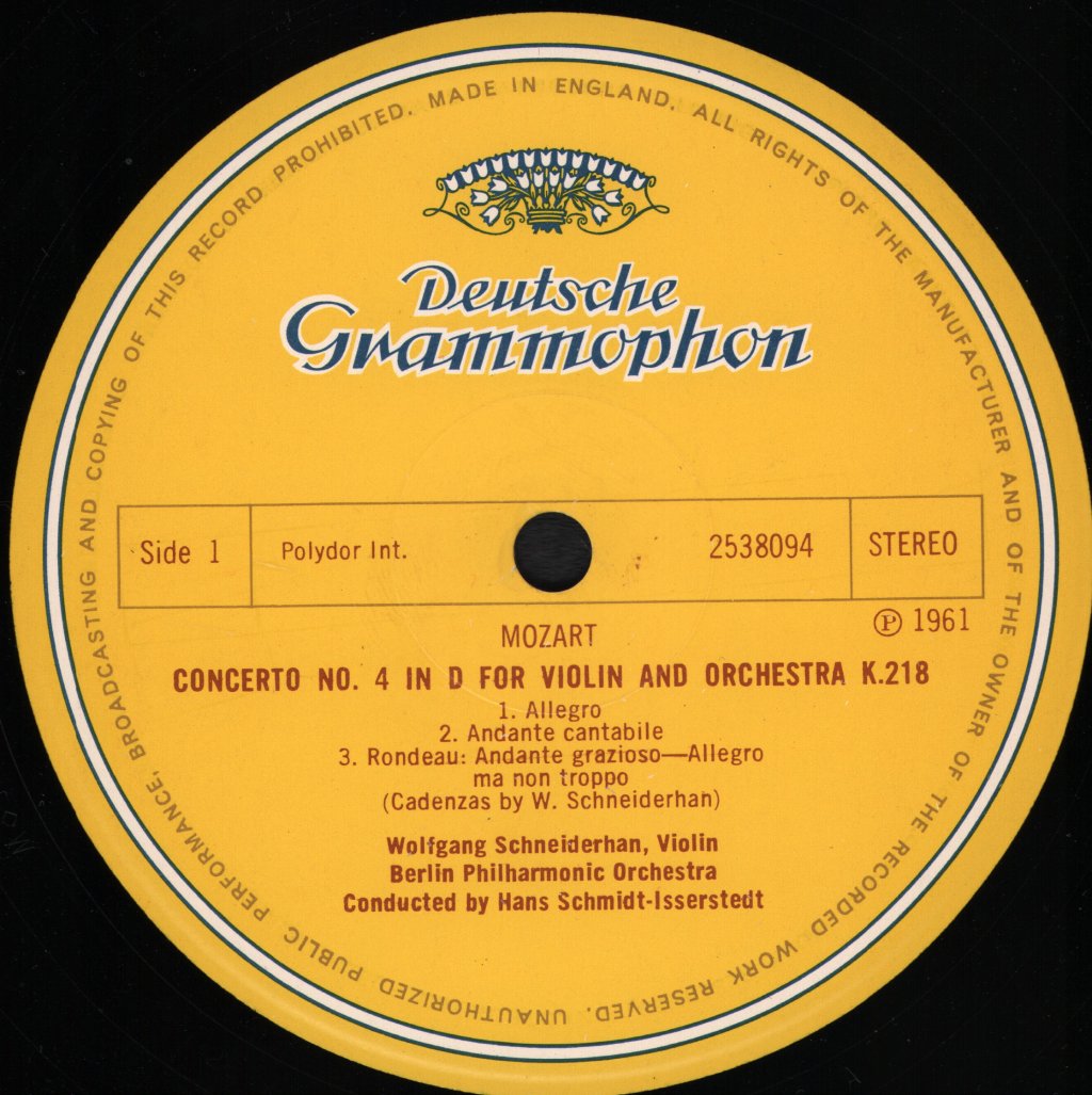 Wolfgang Schneiderhan / Hans Schmidt-Isserstedt / Berlin Philharmonic Orchestra - Mozart - Violinkonzerte Nr.4 Und Nr.5 - Lp
