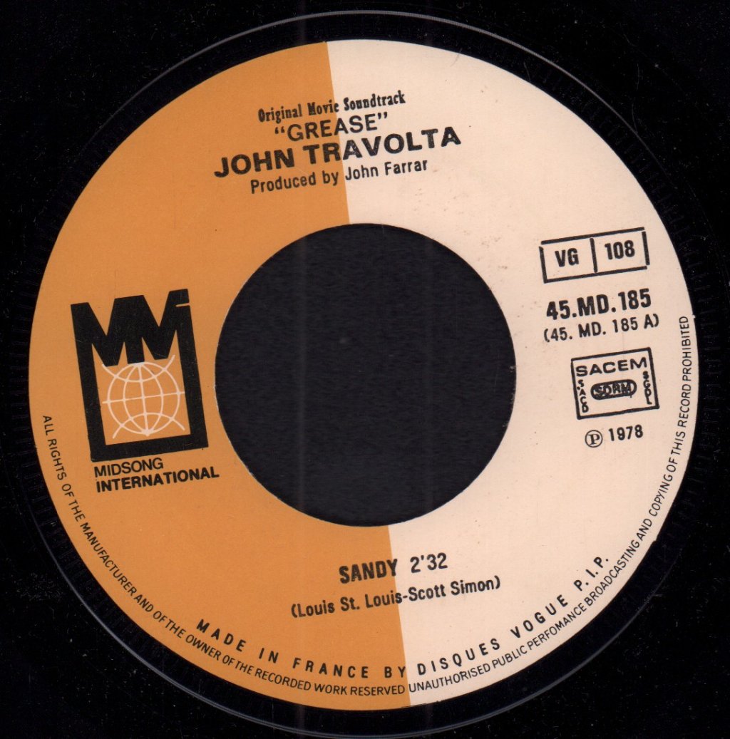 John Travolta - Sandy - 7 Inch