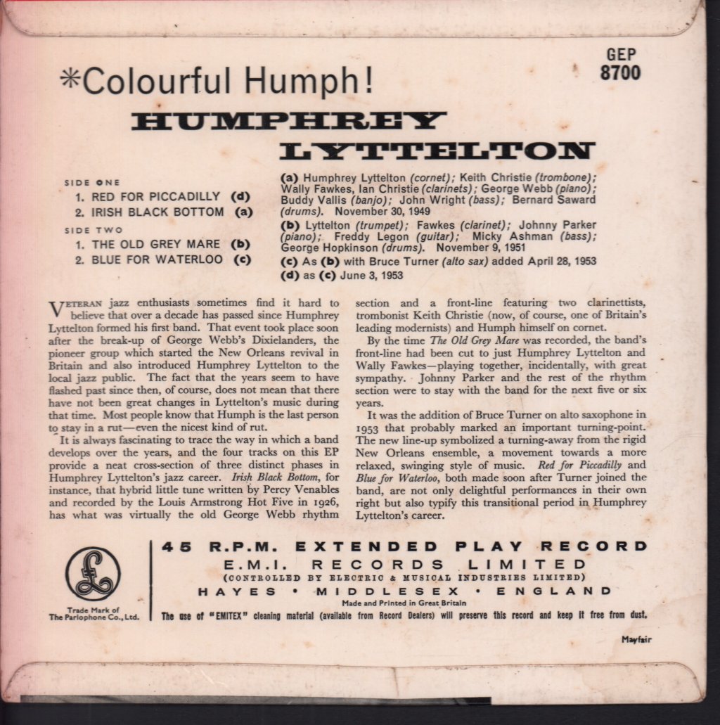 Humphrey Lyttelton And His Band - Colourful Humph! - 7 Inch