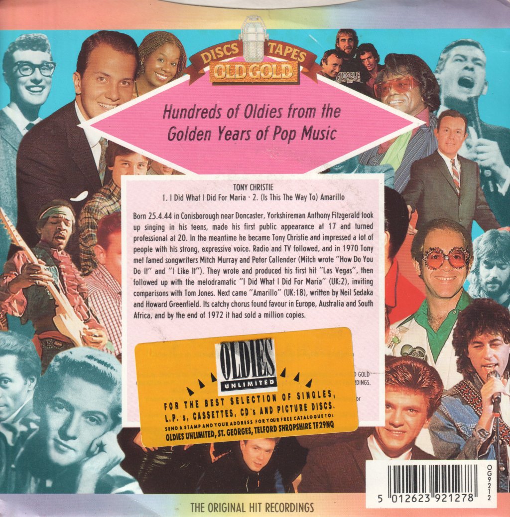 Tony Christie - I Did What I Did For Maria - 7 Inch