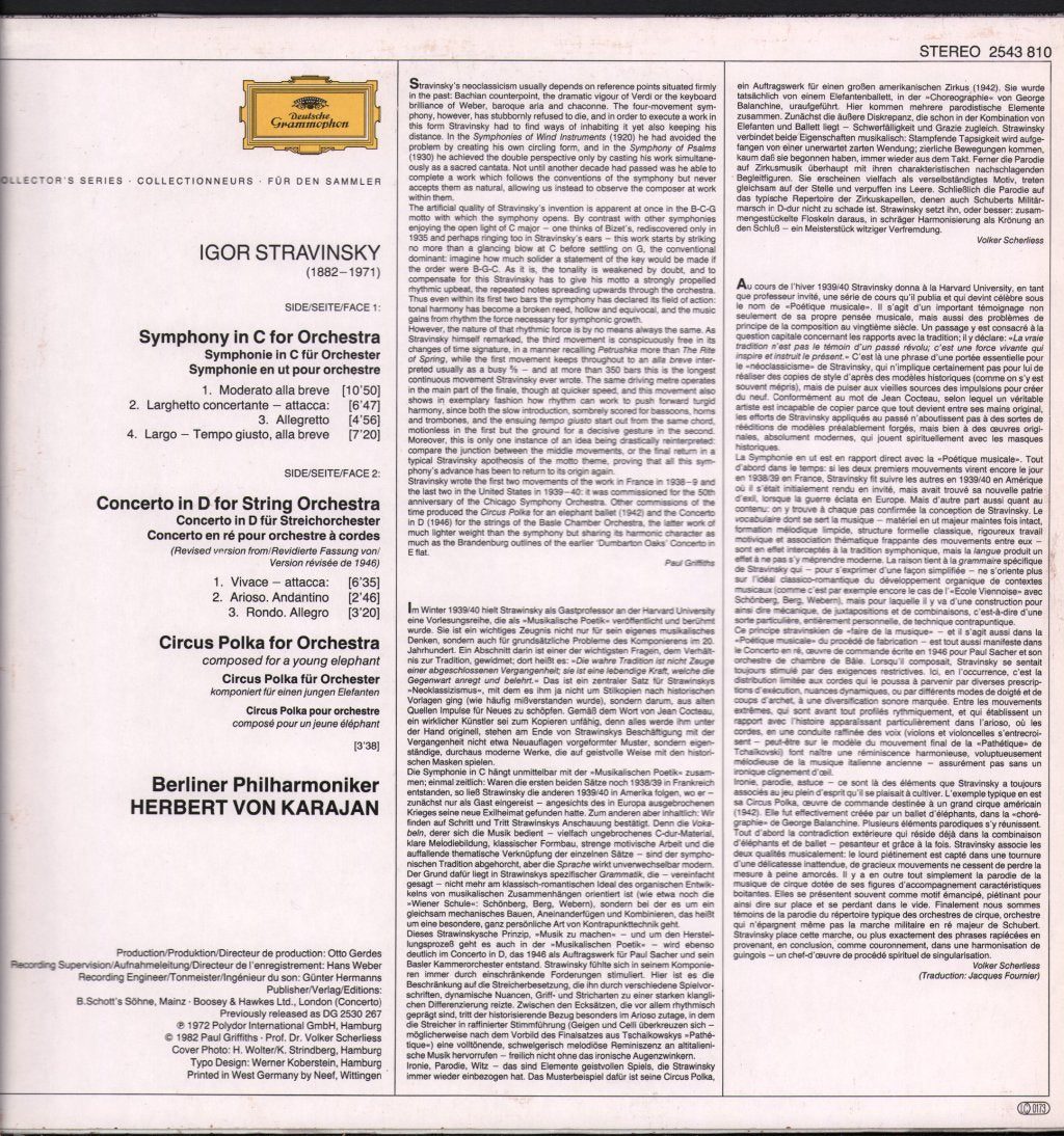 Herbert Von Karajan / Berliner Philharmoniker - Igor Stravinsky - Symphony In C / Concerto In D / Circus Polka - Lp