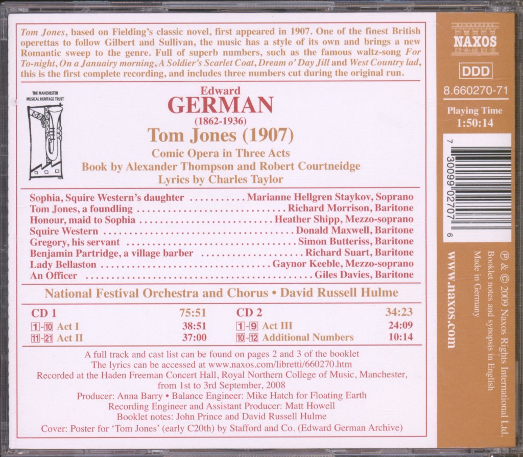 Edward German - Tom Jones - Comic Opera In Three Acts - Double Cd