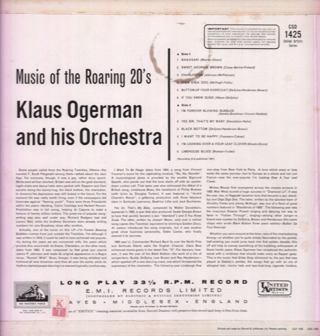 Klaus Ogerman And His Orchestra - Music Of The Roaring 20's - Lp