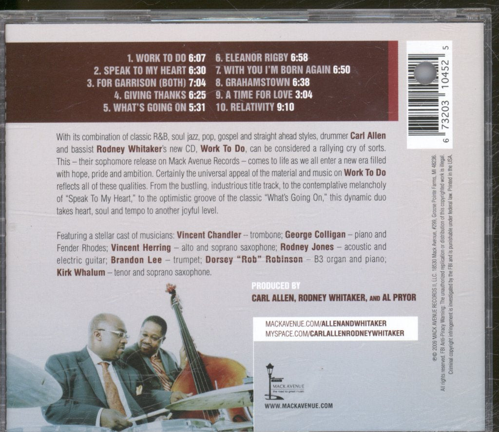 Carl Allen & Rodney Whitaker - Work To Do - Cd