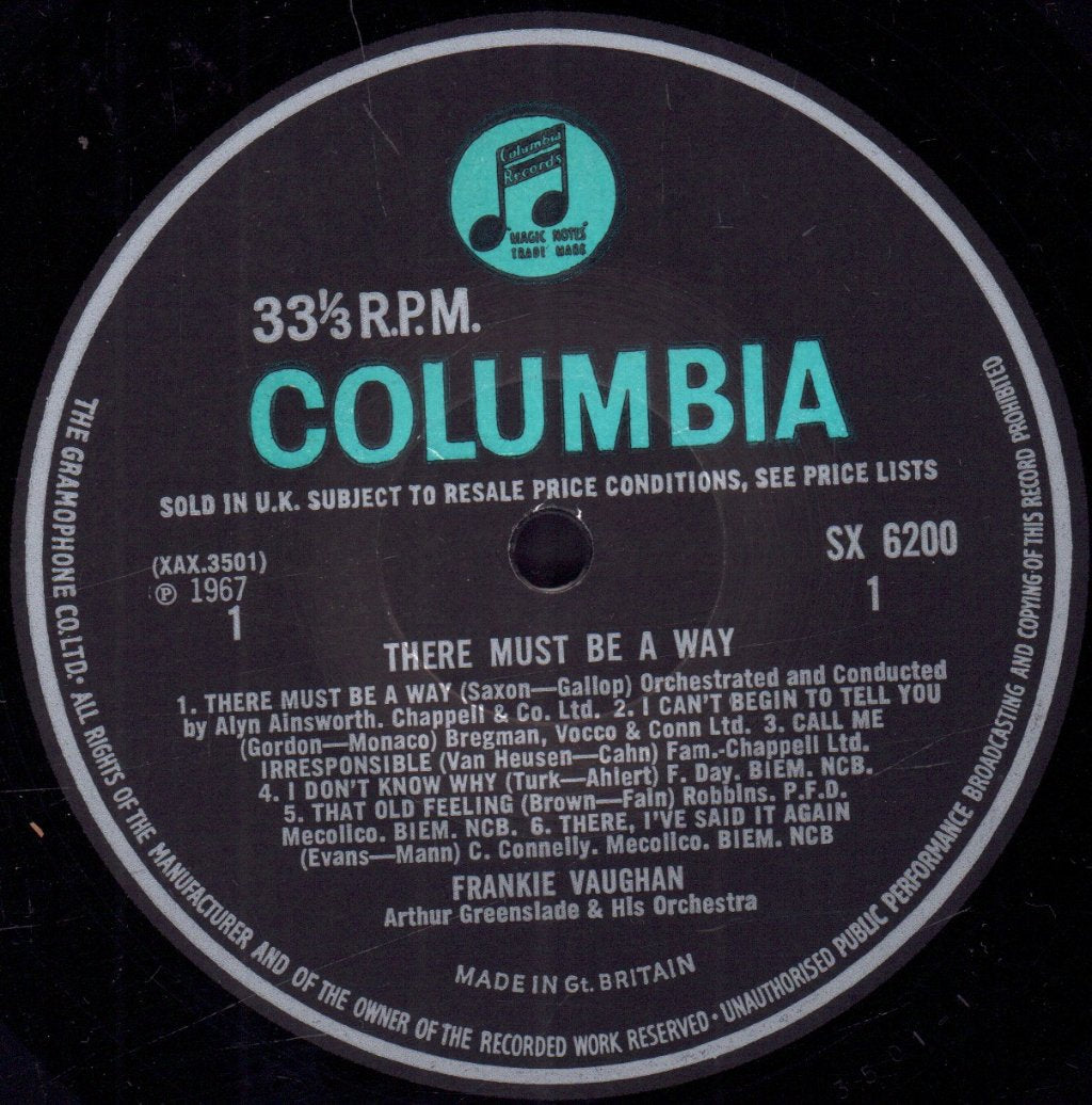 Frankie Vaughan With Arthur Greenslade And His Orchestra - There Must Be A Way - Lp