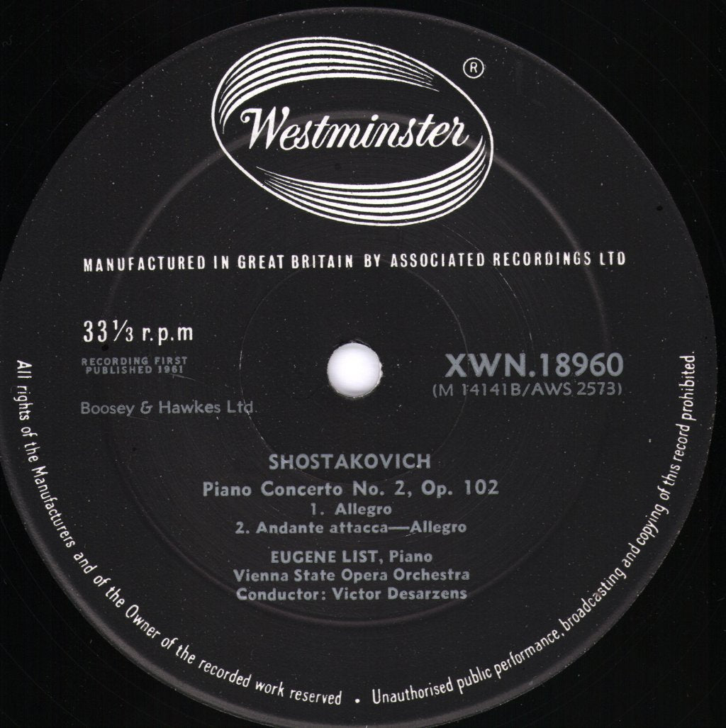 Eugene List - Shostakovitch - Piano Concerto No. 1 Opus 35 & No. 2 Opus 102 - Lp