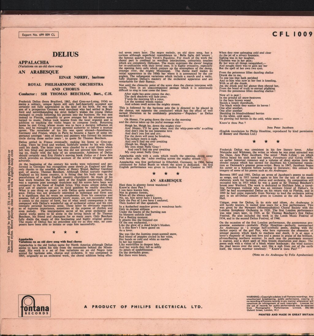 Sir Thomas Beecham / Royal Philharmonic Orchestra / Einar Norby - Delius - Appalachia / An Arabesque - Lp