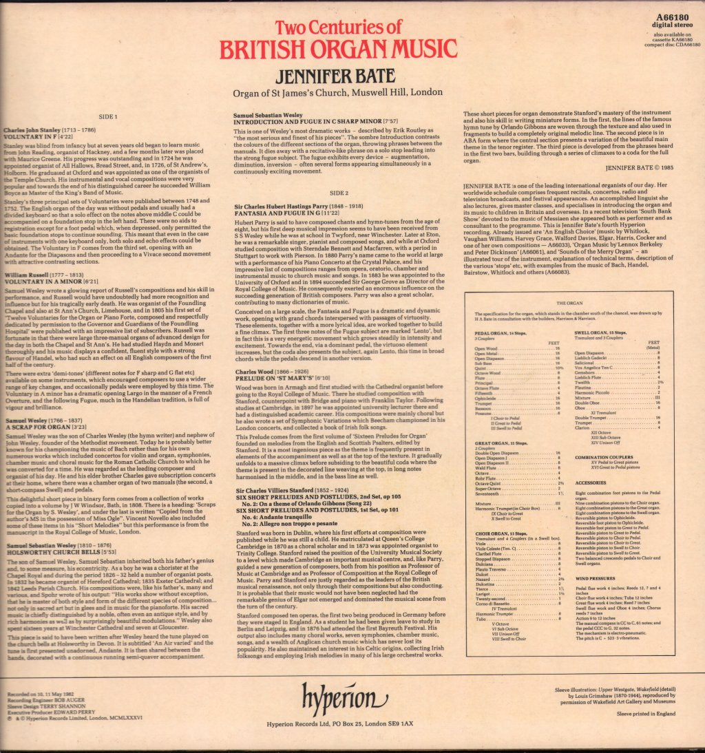 Jennifer Bate - Two Centuries Of British Organ Music - Lp