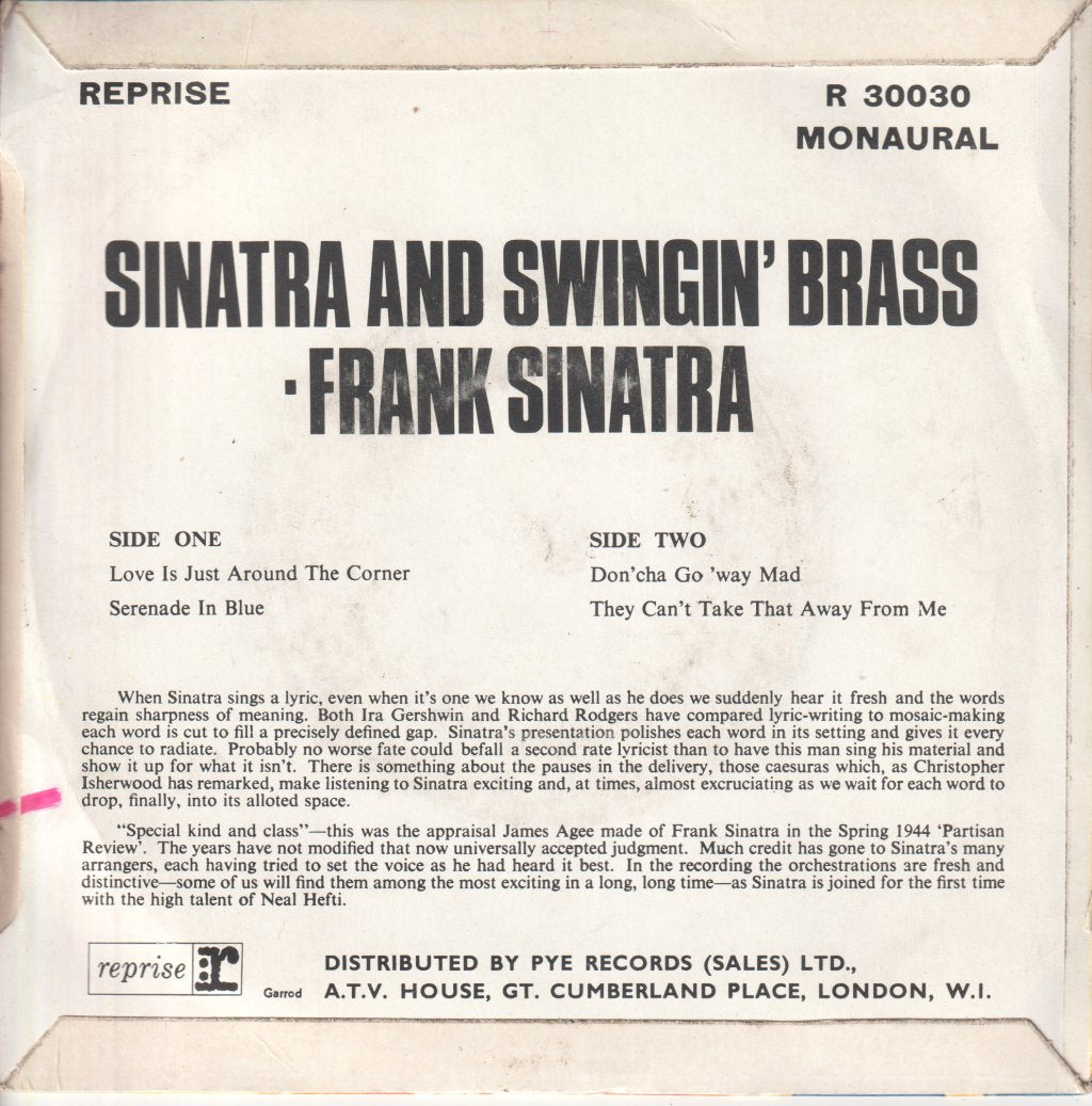 Frank Sinatra - Sinatra And Swingin' Brass - 7 Inch