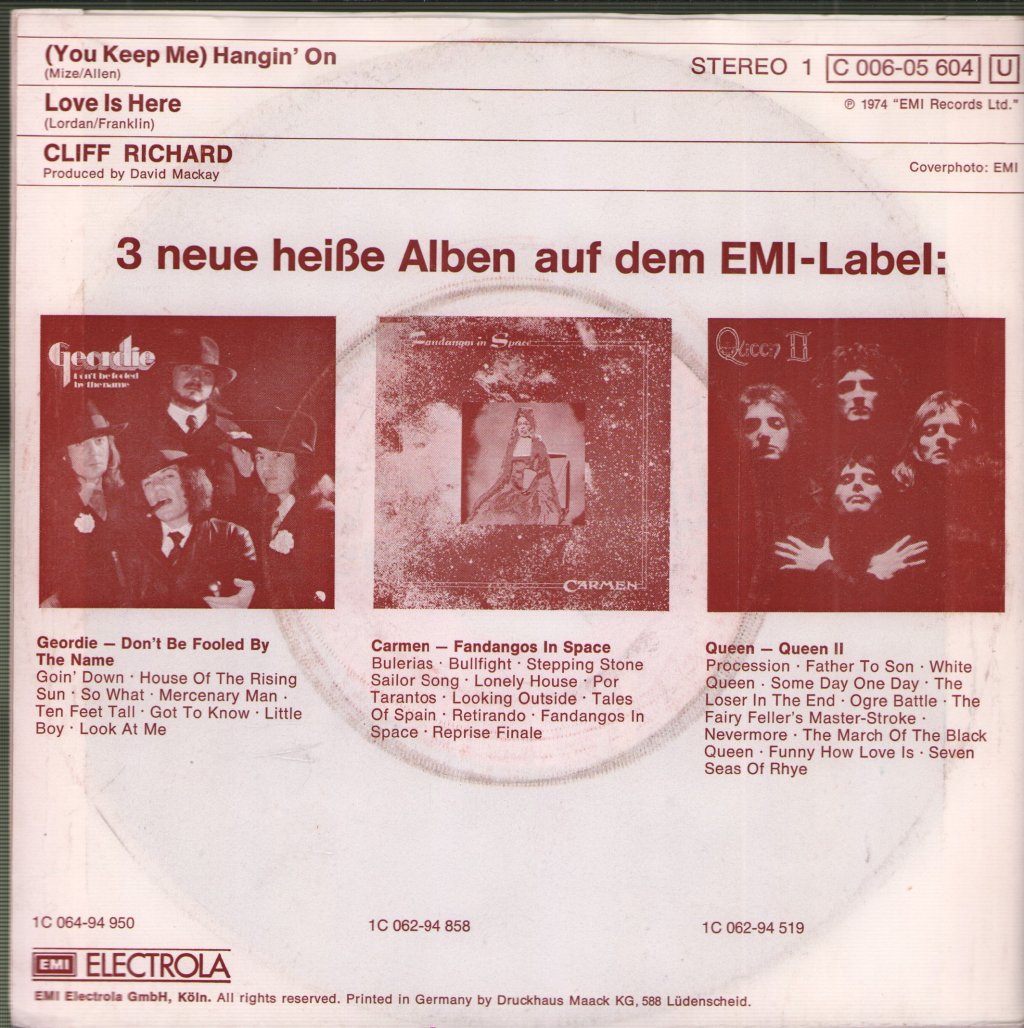 Cliff Richard - (You Keep Me) Hangin' On - 7 Inch