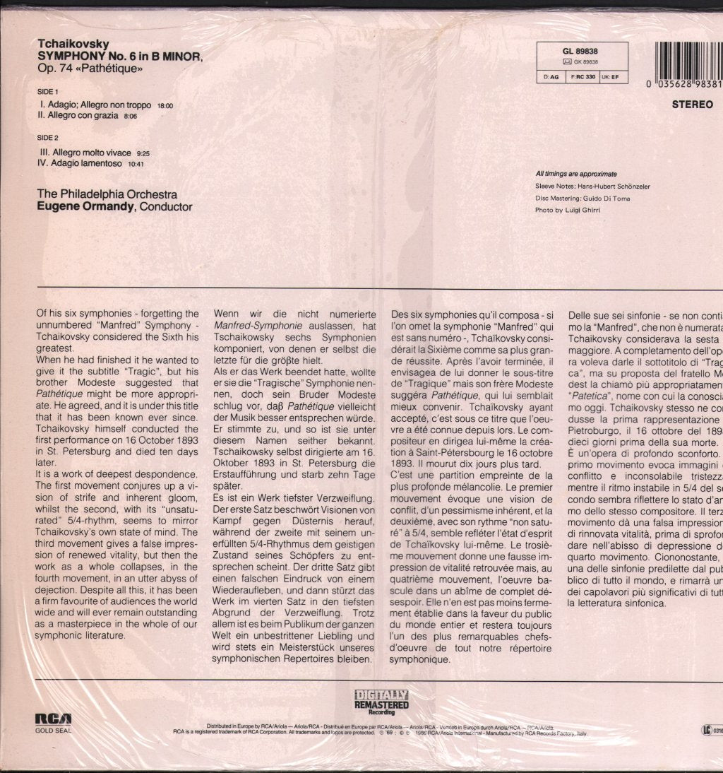 Eugene Ormandy / Philadelphia Orchestra - Tchaikovsky - Symphony No. 6 In B Minor, Op. 74 "Pathétique" - Lp