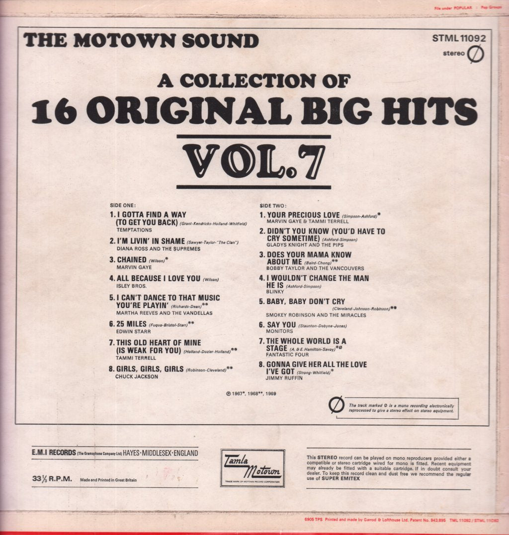 Motown Sound Vol 7 - A Collection Of Original Big Hits - Lp