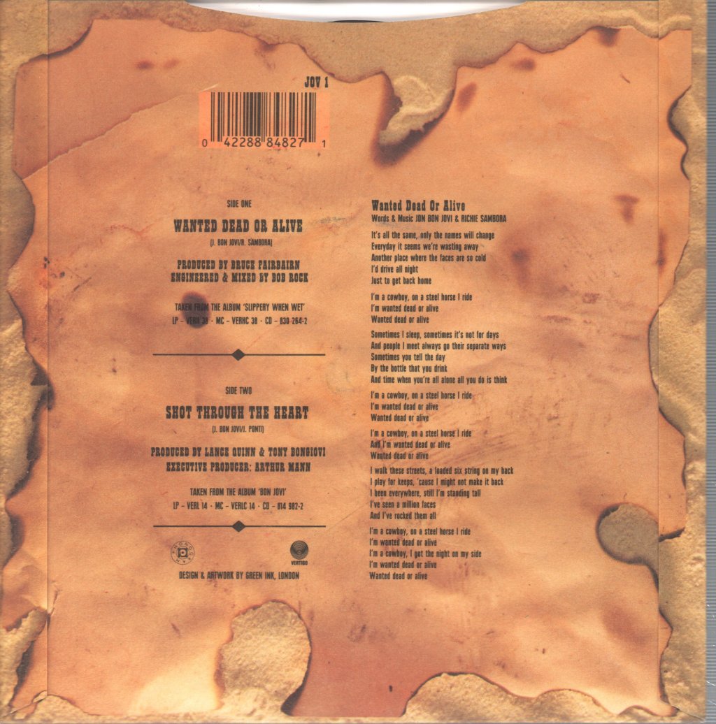 Bon Jovi - Wanted Dead Or Alive - 7 Inch