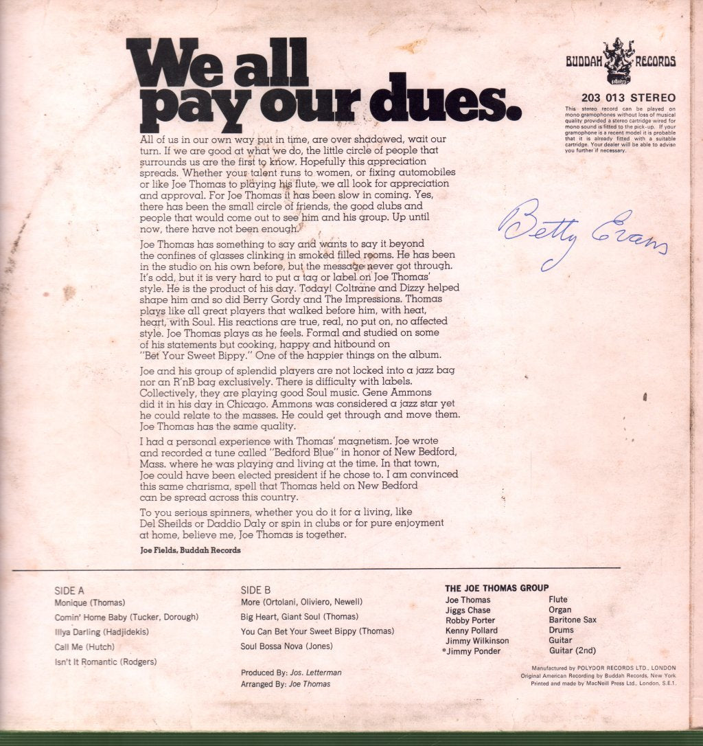 Joe Thomas Group - Comin' Home - Lp