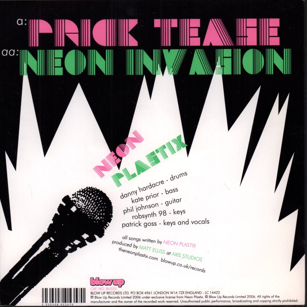 Neon Plastix - Prick Tease - 7 Inch