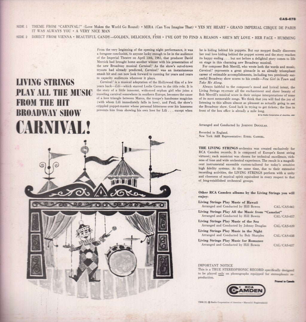 Living Strings - Play All The Music From The Broadway Hit "Carnival" - Lp