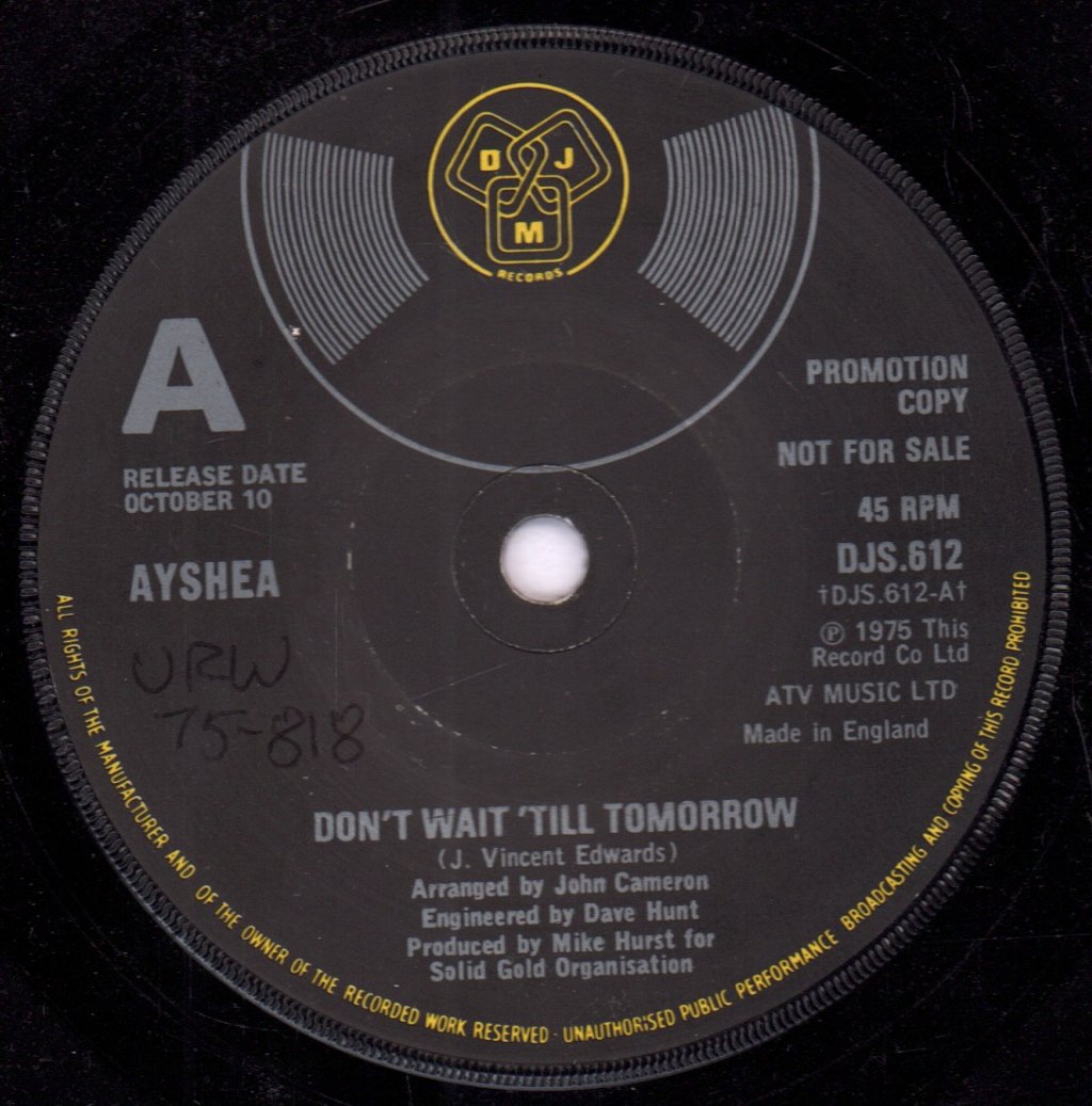 Ayshea - Don't Wait Till Tomorrow - 7 Inch