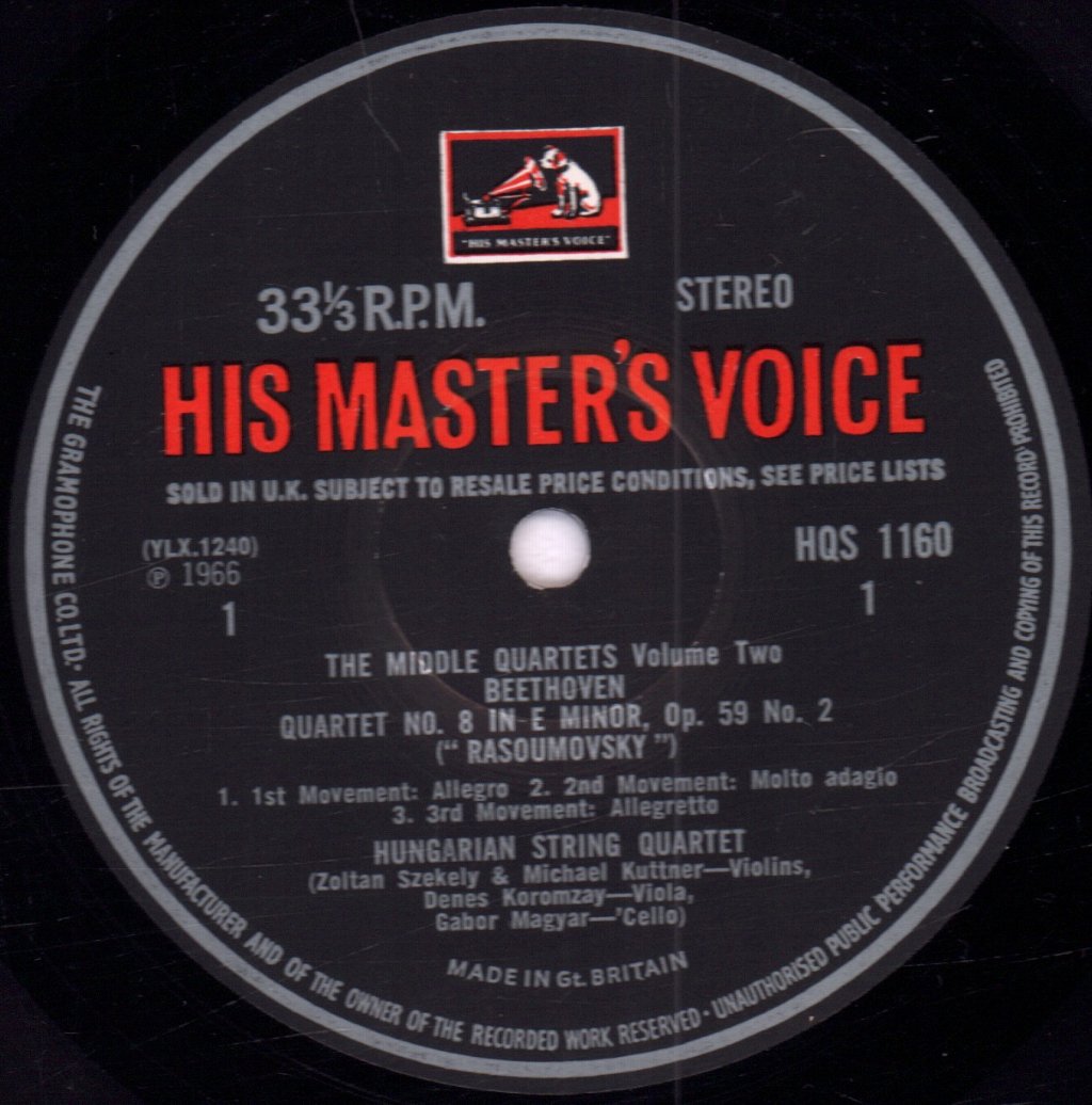 Hungarian String Quartet - Beethoven Middle Quartets Volume Two - Lp