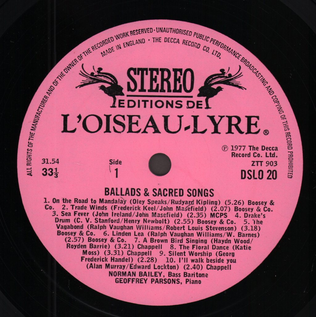 Norman Bailey / Geoffrey Parsons - Ballads & Sacred Songs - Lp