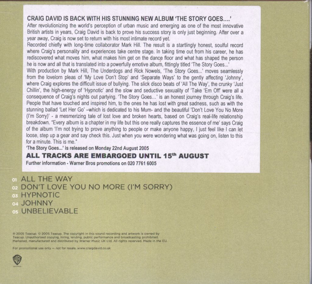 Craig David - Story Goes... (Album Sampler) - Cdr