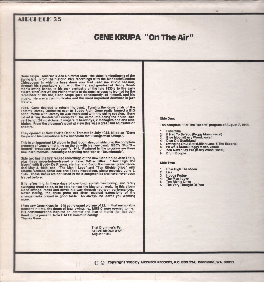 Gene Krupa And His Orchestra - On The Air 1944 - 46 - Lp