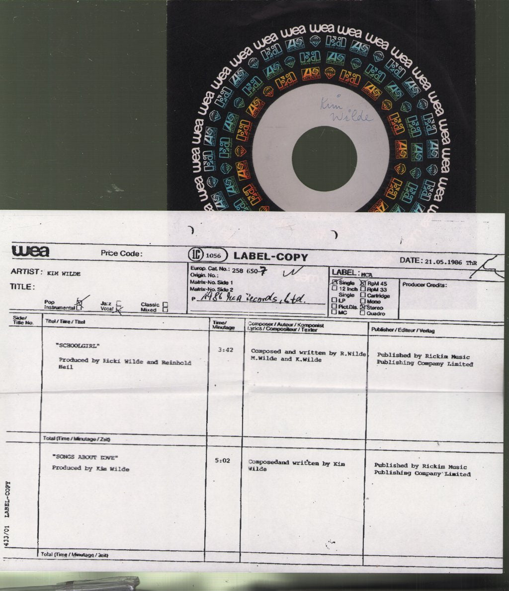 Kim Wilde - Schoolgirl - 7 Inch