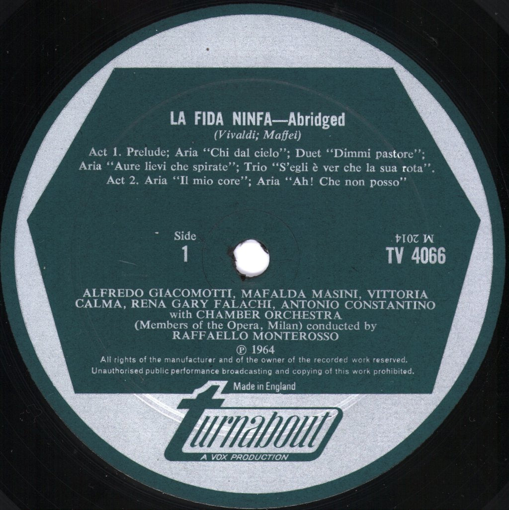 Raffaello Monterosso / Chamber Orchestra / Members Of The Opera, Milan - Vivaldi - La Fida Ninfa (Abridged) - Lp