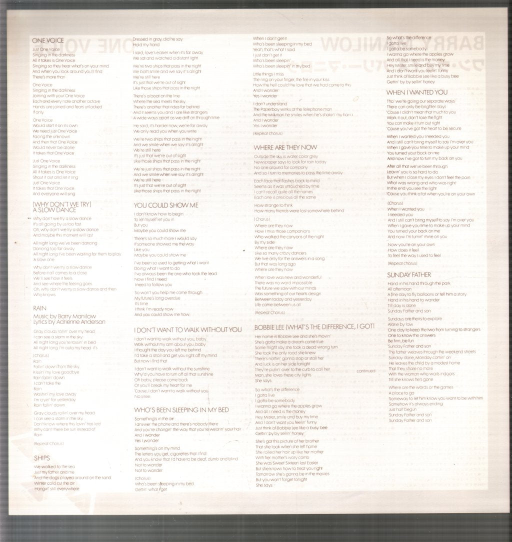 Barry Manilow - One Voice - Lp