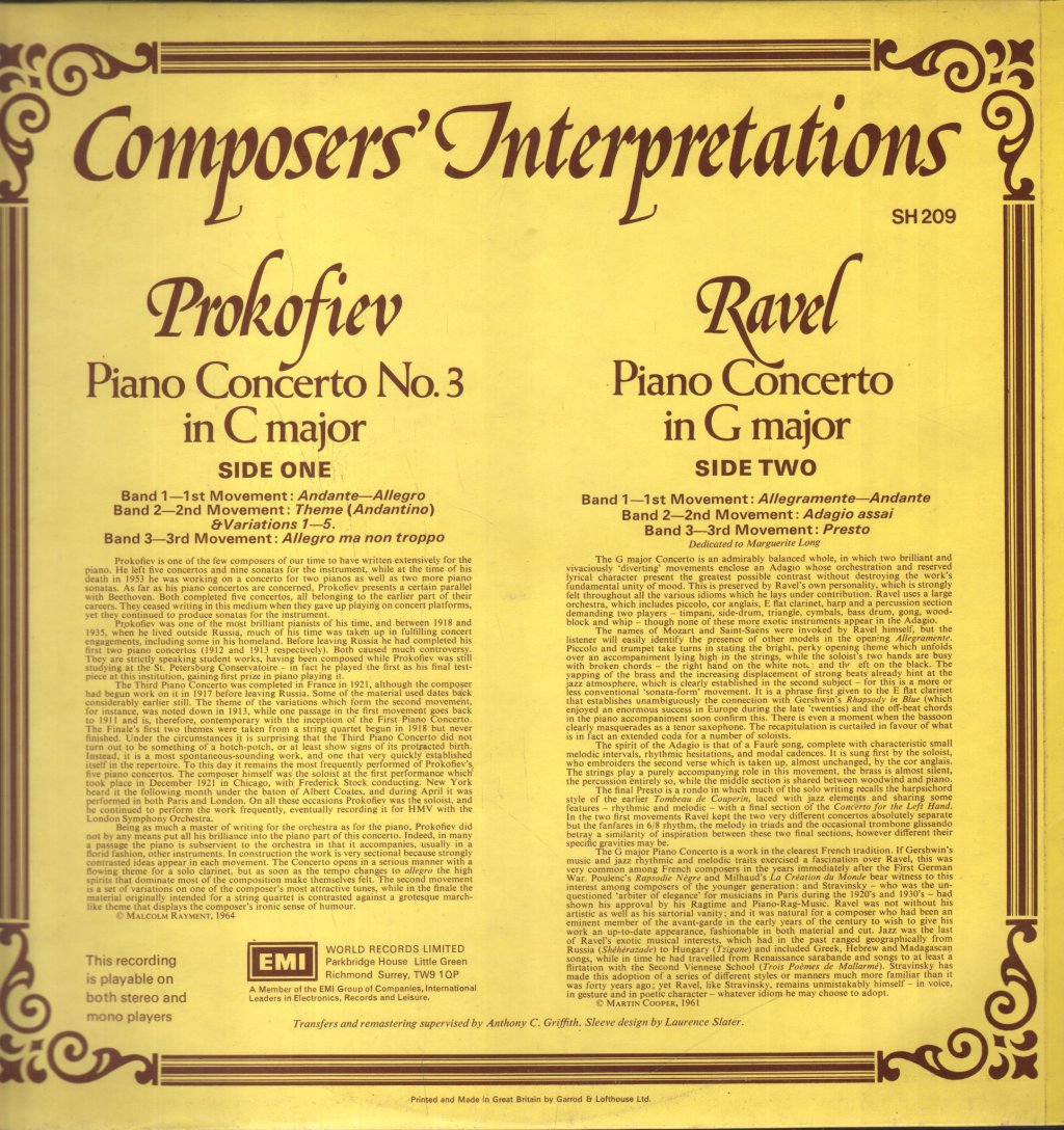Serge Prokofiev / Maurice Ravel - Composers' Interpretations - Lp