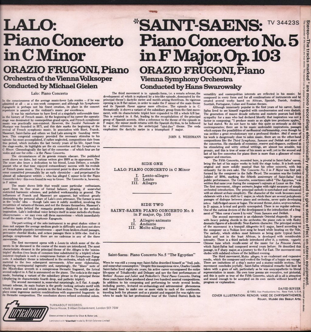 Orazio Frugoni - Lalo - Piano Concerto / Saint-Saens - Piano Concerto No. 5  "The Egyptian" - Lp