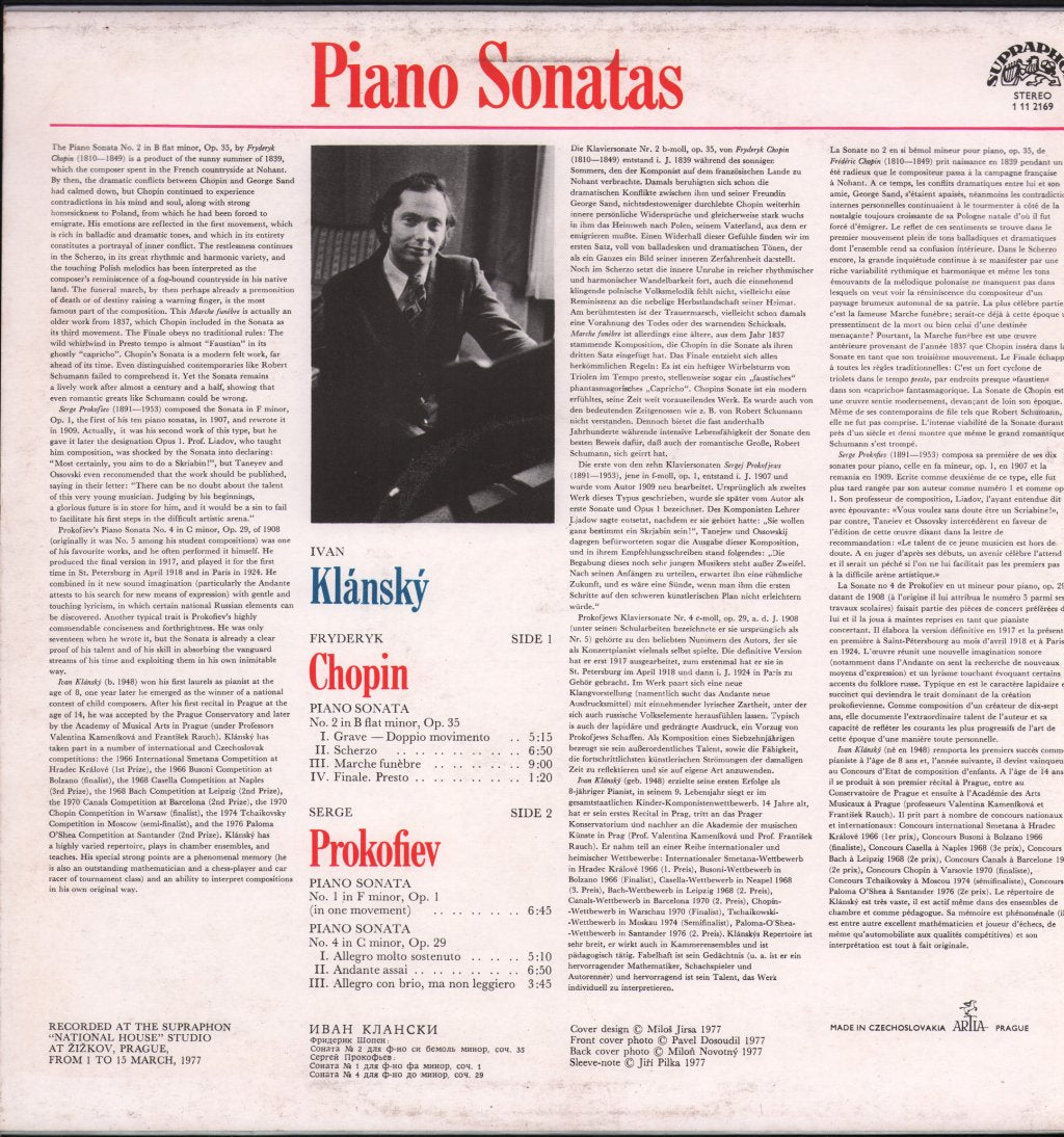 Ivan Klansky - Piano Sonatas - Chopin - No. 2 In B Flat Minor / Prokofiev - No. 1 In F Minor / No· 4 In C Minor - Lp