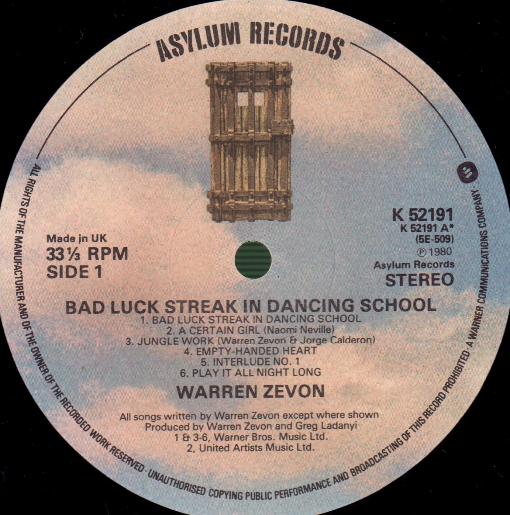 Warren Zevon - Bad Luck Streak In Dancing School - Lp