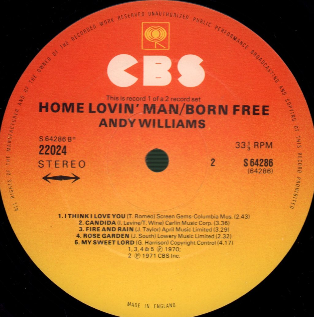 Andy Williams - Home Lovin' Man / Born Free - Double Lp